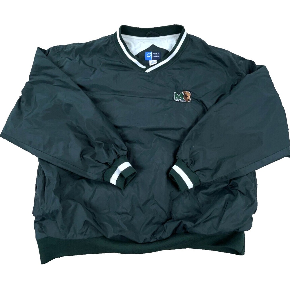 Marshall Thundering Herd Jacket Men XL Green Pull Over Windbreaker Lined VTG Y2K